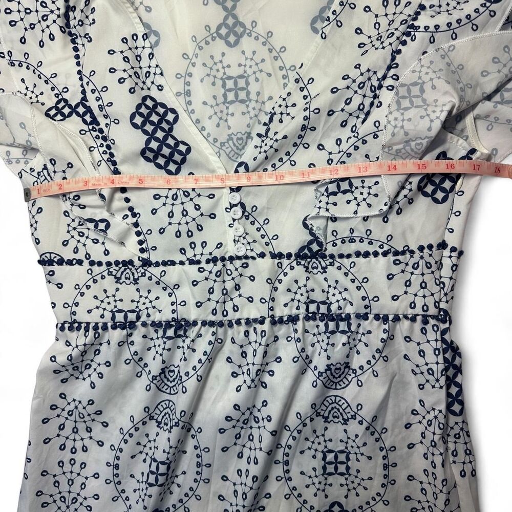 Boho Blue & White Flutter Sleeve Tiered Maxi Sundress Size M - Picture 5 of 6